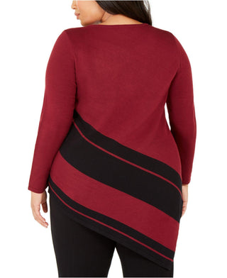 Alfani Women's Asymmetrical Striped Sweater Wine Size Small