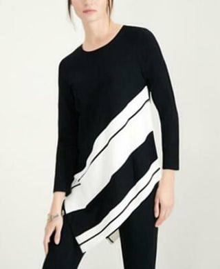 Alfani Women's Petite Striped Asymmetrical Tunic Black Size Large