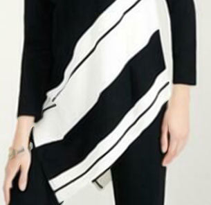 Alfani Women's Petite Striped Asymmetrical Tunic Black Size Large