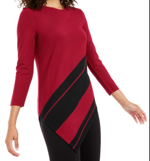 Alfani Women's Striped Asymmetrical Tunic Wine Size Petite Medium