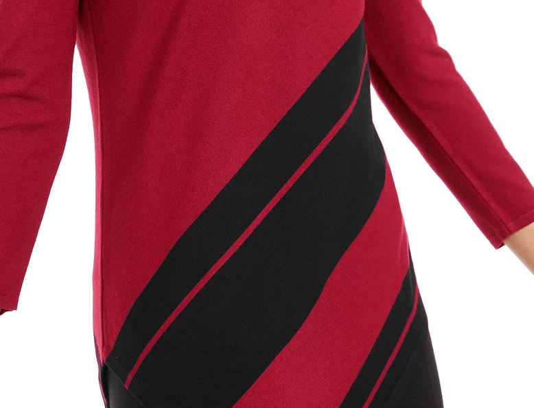 Alfani Women's Striped Asymmetrical Tunic Wine Size Petite Medium