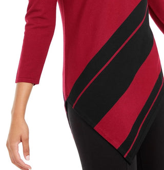 Alfani Women's Petite Striped Asymmetrical Tunic Wine Size Petite Small