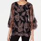 Alfani Women's Embroidered Flounce-Sleeve Top Dark Pink Size Petite Medium