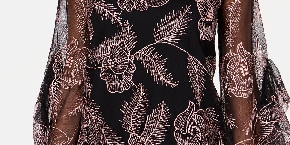 Alfani Women's Embroidered Flounce-Sleeve Top Dark Pink Size Petite Medium