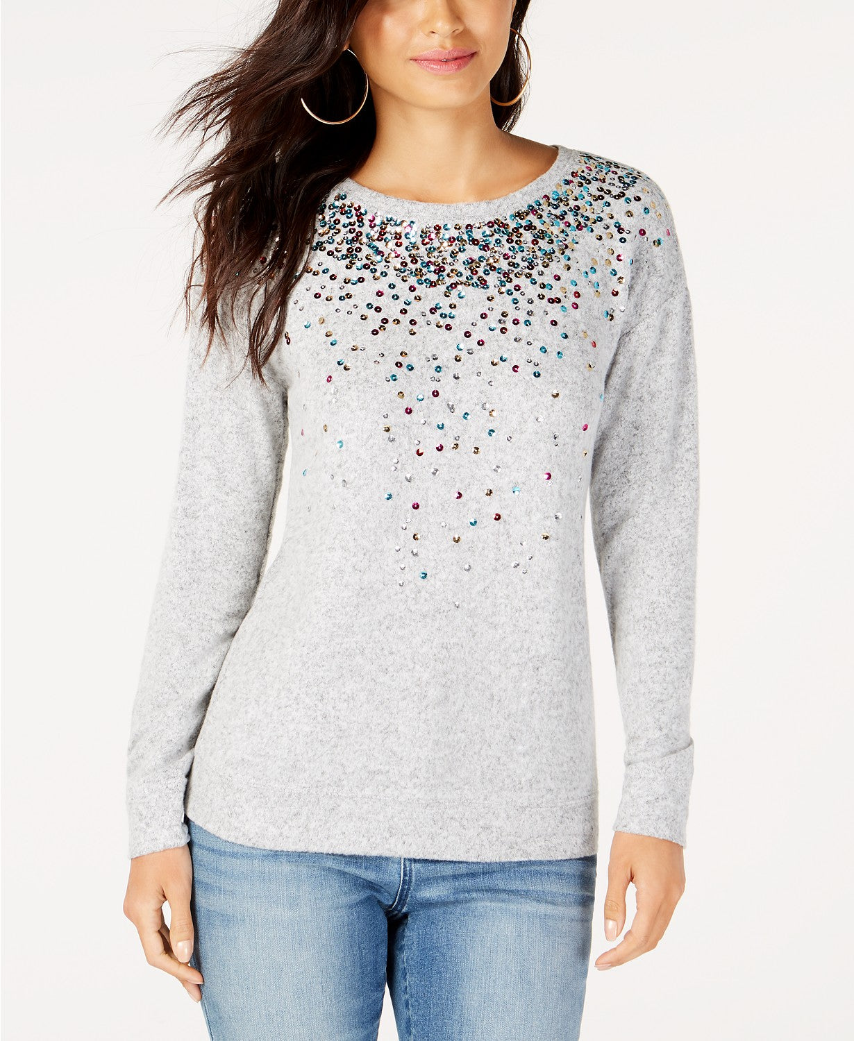 INC International Concepts Women's Sequined Knit Top  Gray Size 2 Extra Large