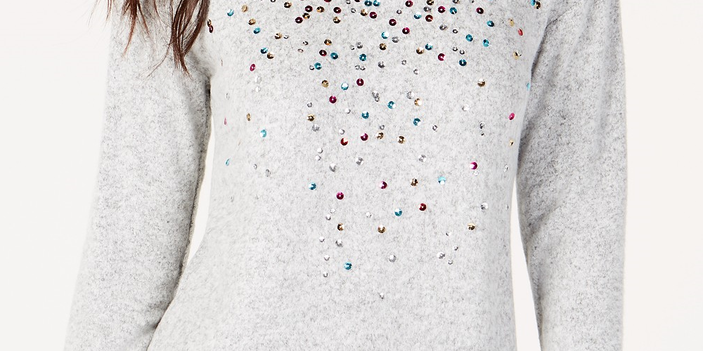 INC International Concepts Women's Sequined Knit Top Gray Size 2 Extra Large