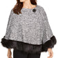 JM Collection Women's Petite Faux-Fur-Trim Poncho Black Size Petite Large
