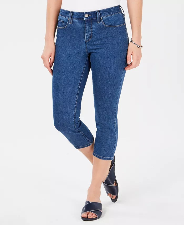 Charter Club Women's Tummy-Control Bristol Capri Jeans Blue Size 18