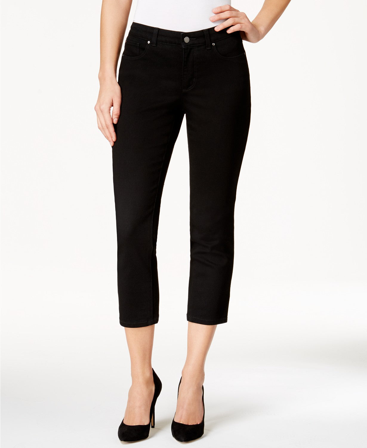 Charter Club Women's Petite Tummy-Control Bristol Capri Jeans Black Size 6 P