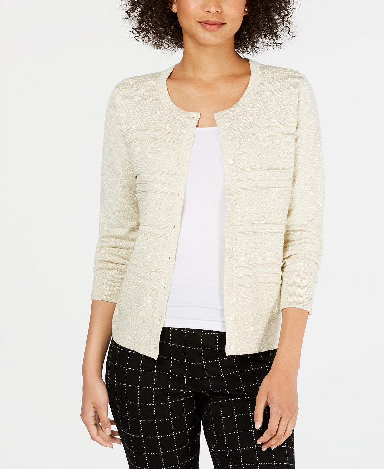 Charter Club Women's Textured Lurex Cardigan Sweater Brown Size XX-Large