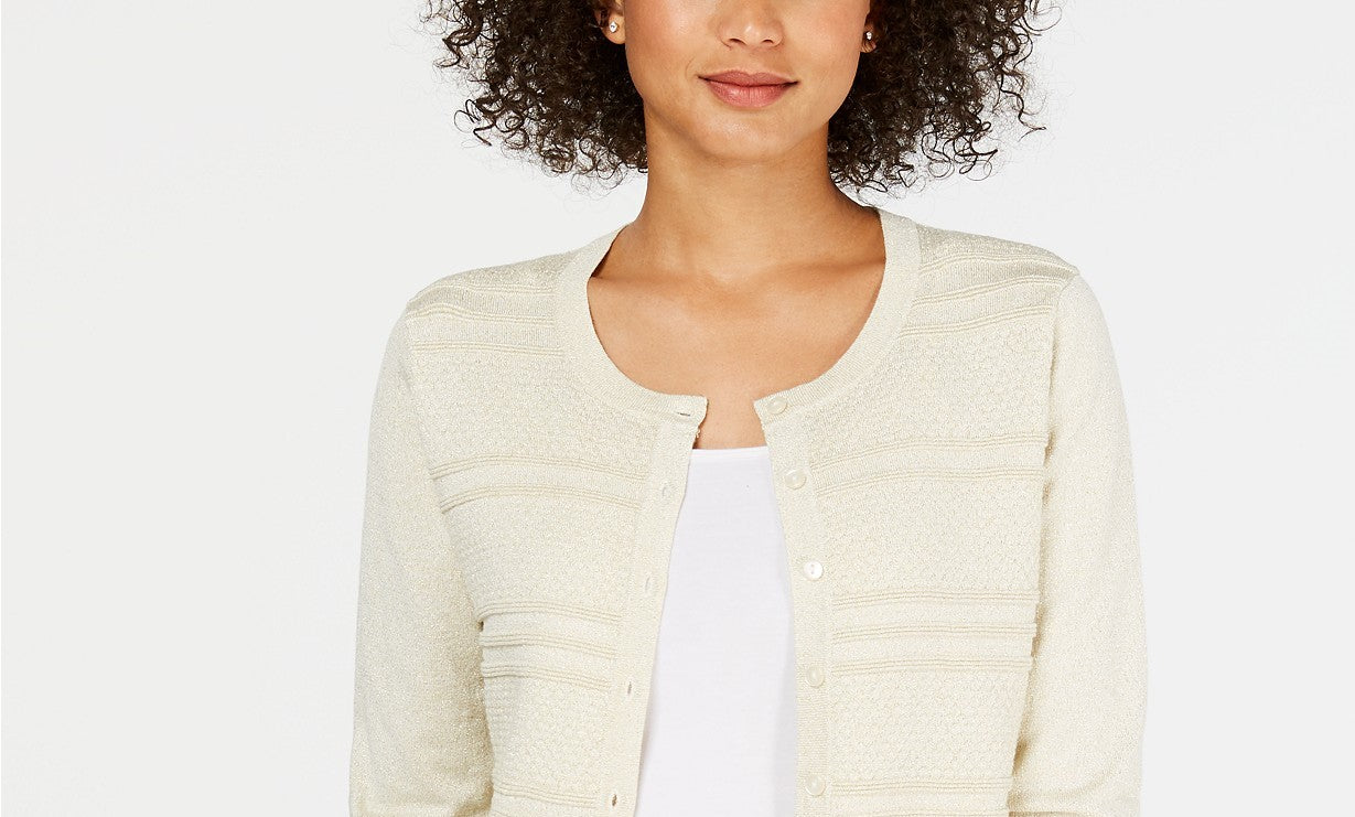 Charter Club Women's Textured Lurex Cardigan Sweater Brown Size XX-Large