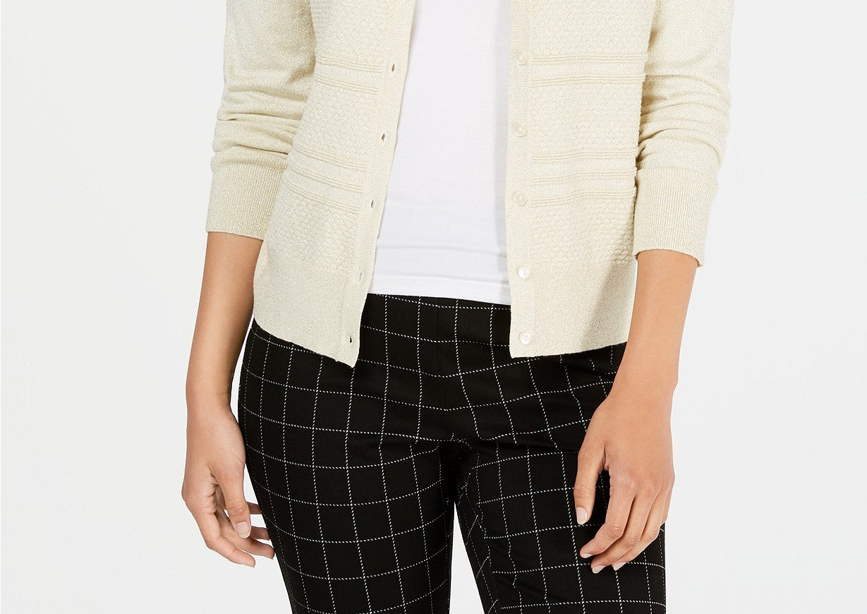 Charter Club Women's Textured Lurex Cardigan Sweater Brown Size Large