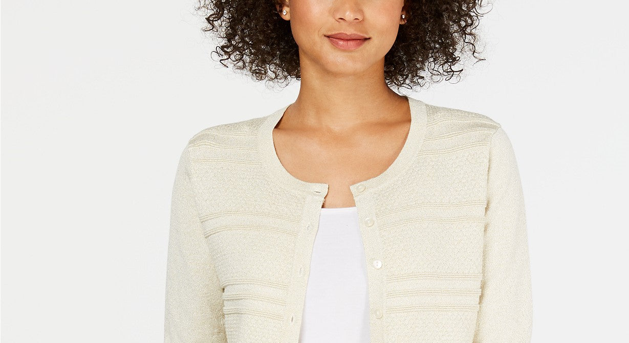 Charter Club Women's Textured Lurex Cardigan Sweater Gold Size Small