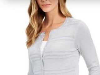 Charter Club Women's Textured Lurex Cardigan Sweater Gray Size 2 Extra Large