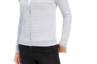 Charter Club Women's Textured Lurex Cardigan Sweater Gray Size 2 Extra Large