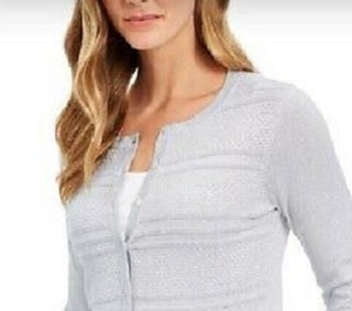 Charter Club Women's Textured Lurex Cardigan Sweater Gray Size Medium