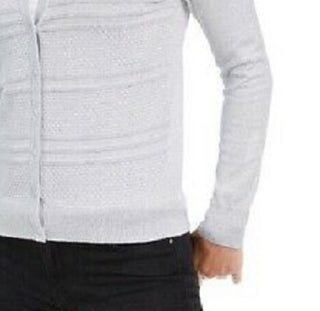 Charter Club Women's Textured Lurex Cardigan Sweater Gray Size Medium