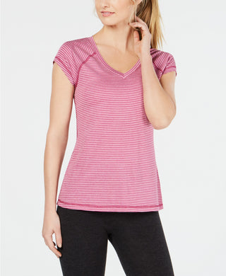 Ideology Women's Striped V-Neck T-Shirt  Pink Size Large