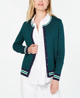 Charter Club Women's Patterned Cardigan Sweater Green Size Large