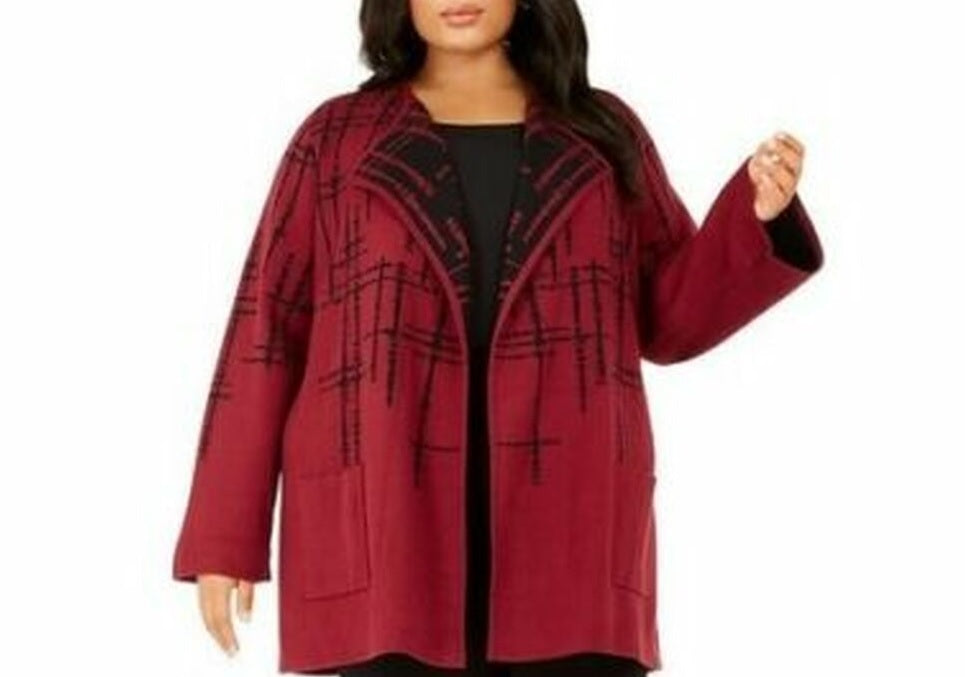 Alfani Women's Double-Knit Sweater Jacket Malbec Speckled Size Large