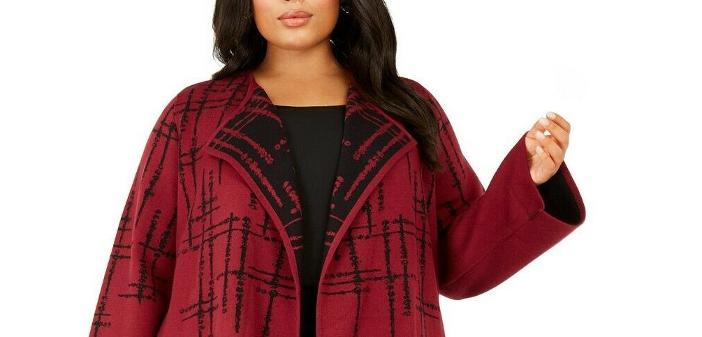 Alfani Women's Double-Knit Sweater Jacket Malbec Speckled Size Small