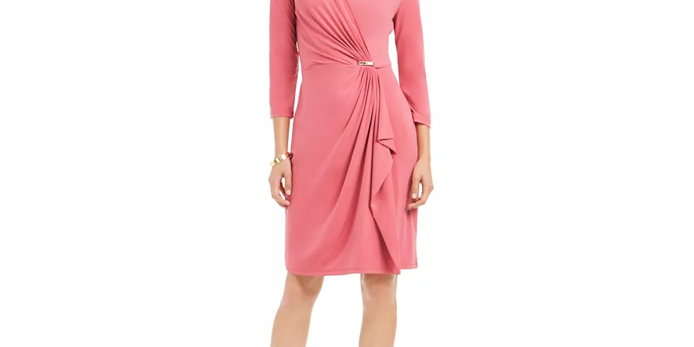 Charter Club Women's Hardware Faux Wrap Dress Dark Pink Size X-Large