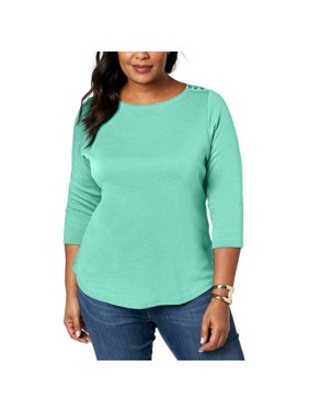 Charter Club Women's Plus Size Cotton Printed 3/4-Sleeve T-Shirt Green Size 1X