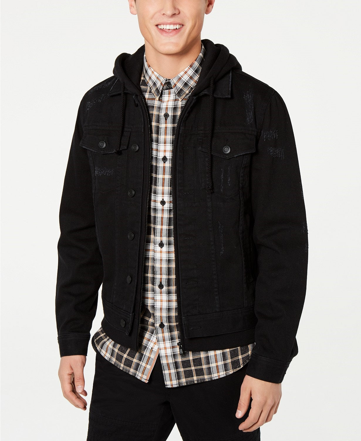 American Rag Mens Hooded Denim Trucker Jacket Black Size Small