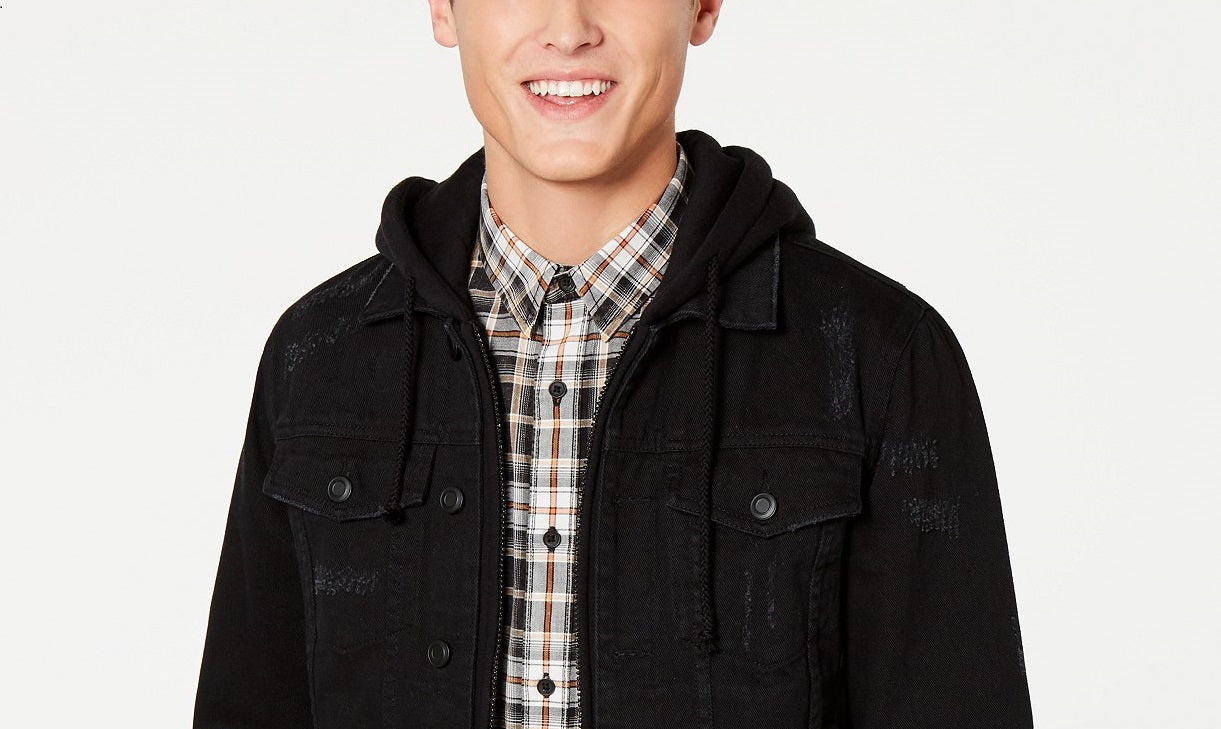 American Rag Mens Hooded Denim Trucker Jacket Black Size Small