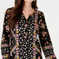 Style & Co Women's Printed Split-Neck Shirt Black Size Large