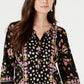 Style & Co Women's Printed Split-Neck Shirt Black Size Small