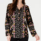 Style & Co Women's Printed Split-Neck Shirt Black Size X-Small
