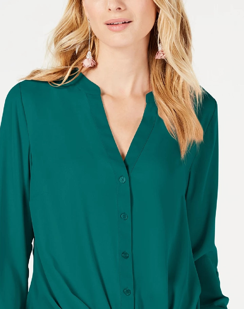 INC International Concepts Women's Petite Twist-Front Button-Up Top Blue Size Small
