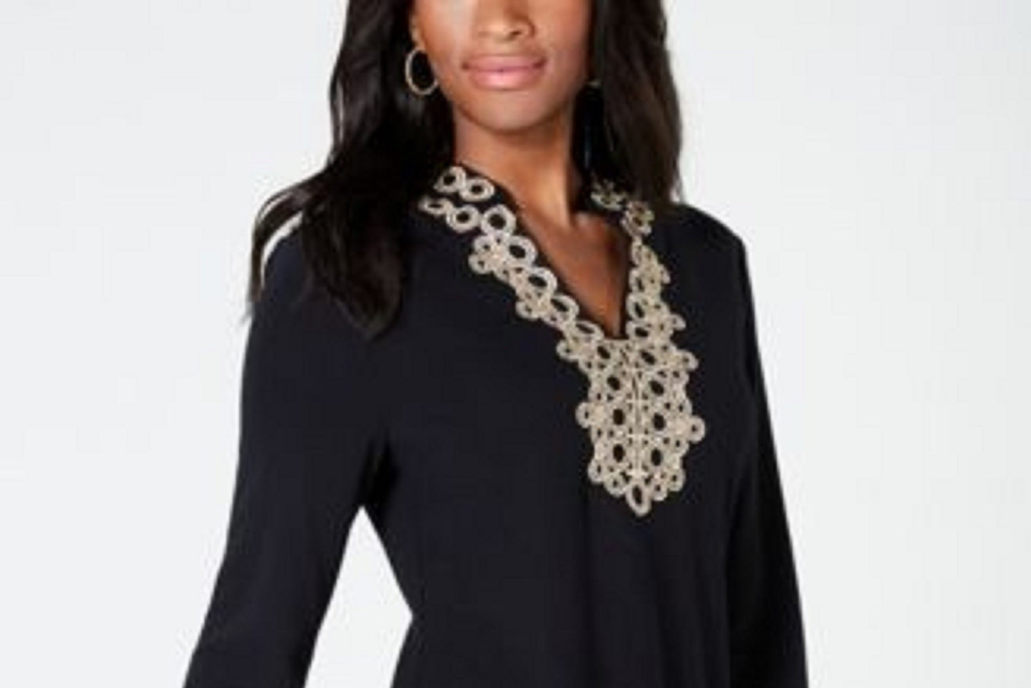 Charter Club Women's Lace-Trim Tunic Top Black Size Small
