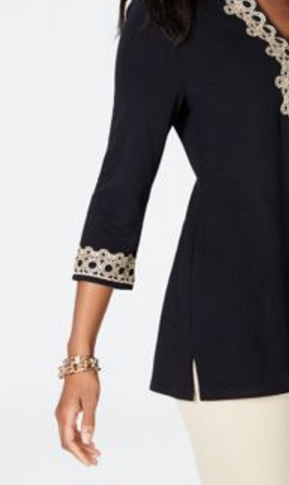 Charter Club Women's Lace-Trim Tunic Top Black Size Small