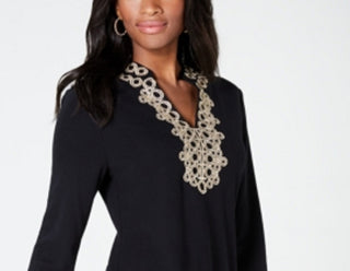 Charter Club Women's Lace-Trim Tunic Top  Black Size Extra Small