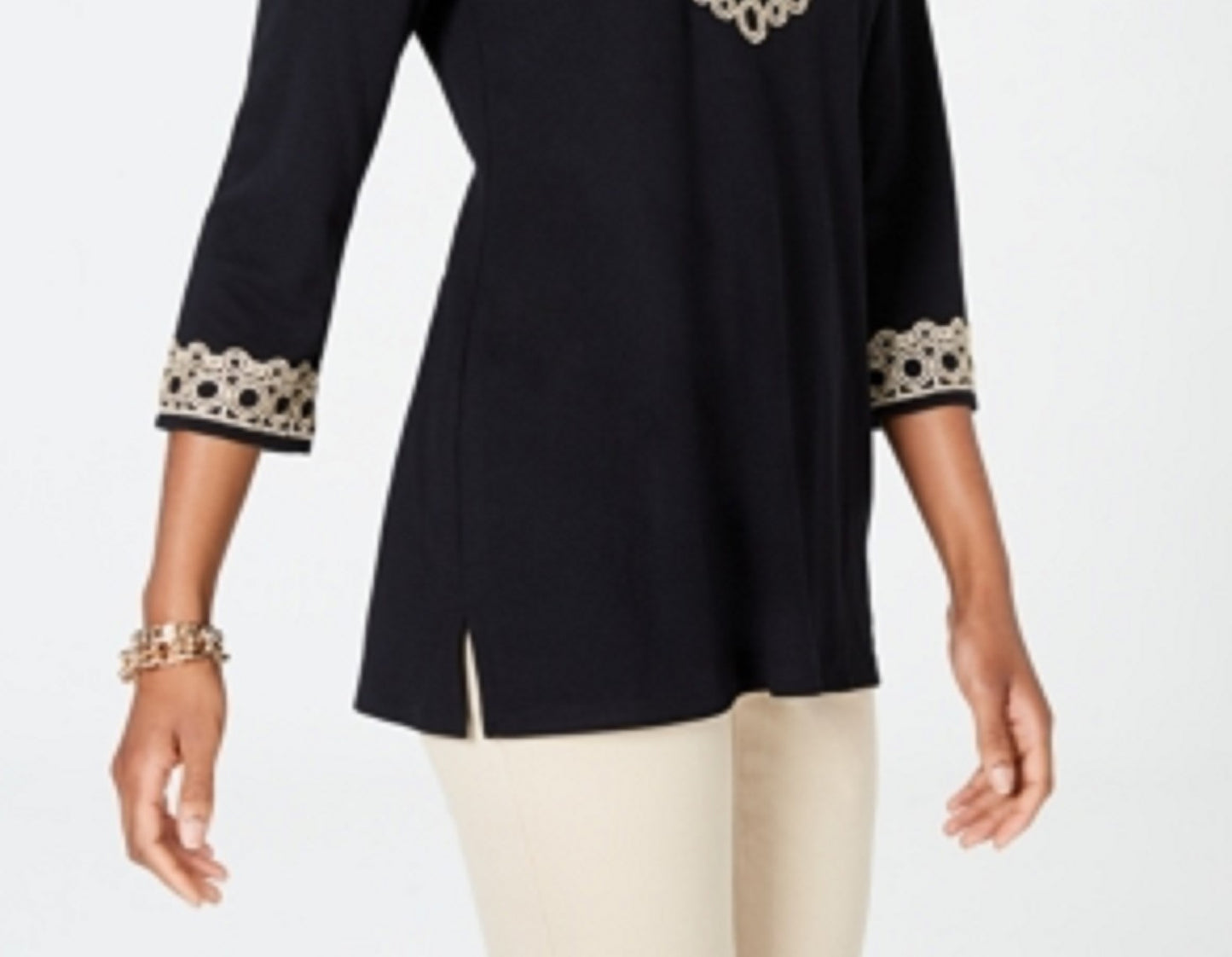 Charter Club Women's Lace-Trim Tunic Top  Black Size Extra Small