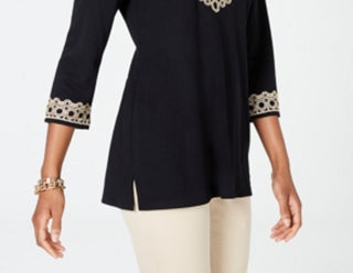 Charter Club Women's Lace-Trim Tunic Top  Black Size Extra Small