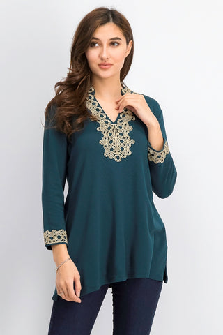 Charter Club Women's Lace-Trim Tunic Top Dark Mod Teal Size 2 Extra Large