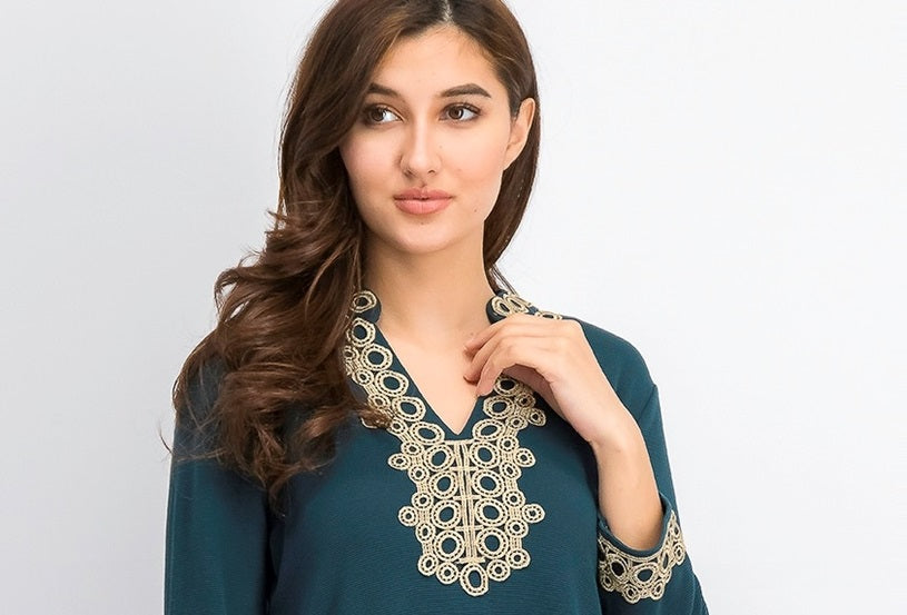 Charter Club Women's Lace-Trim Tunic Top Dark Mod Teal Size 2 Extra Large