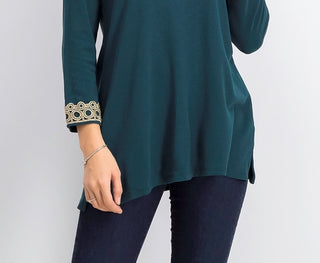 Charter Club Women's Lace-Trim Tunic Top Dark Mod Teal Size 2 Extra Large