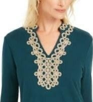 Charter Club Lace-Trim Tunic Top Green Size X-Small
