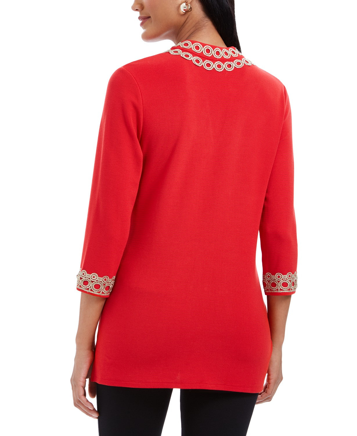 Charter Club Women's Petite 3/4-Sleeve Textured Tunic Red Size X-Large