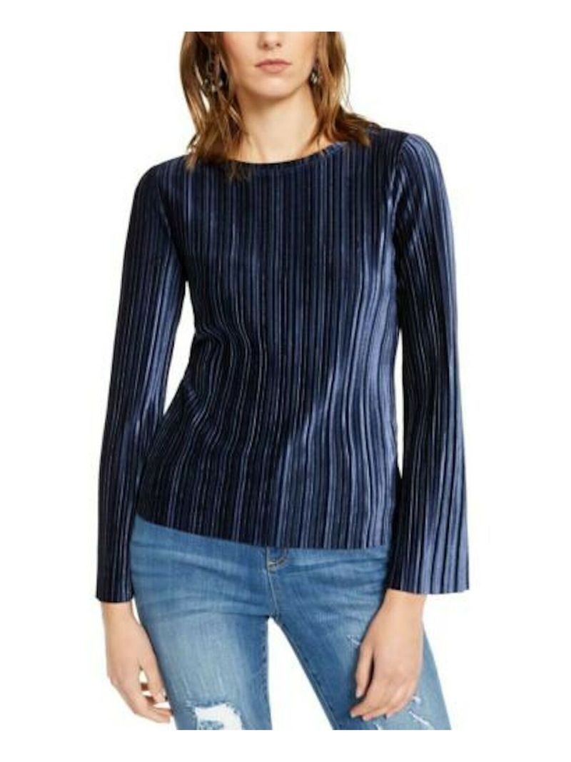INC International Concepts Women's Pleated Velvet Top Navy Size Large