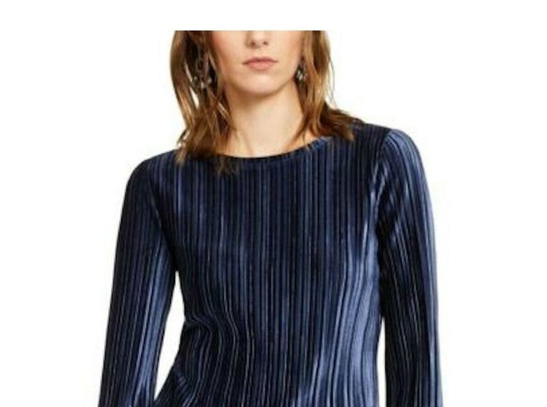 INC International Concepts Women's Pleated Velvet Top Navy Size Large