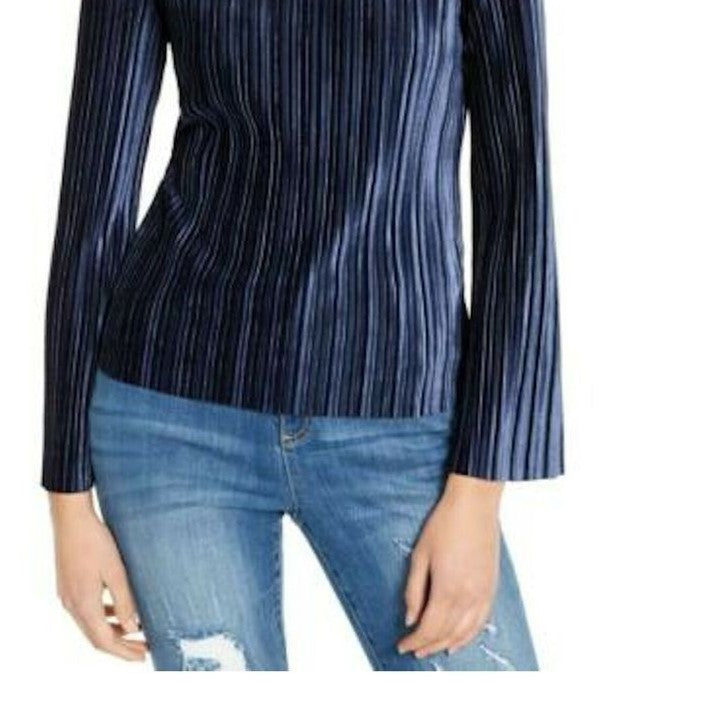 INC International Concepts Women's Pleated Velvet Top Navy Size Large