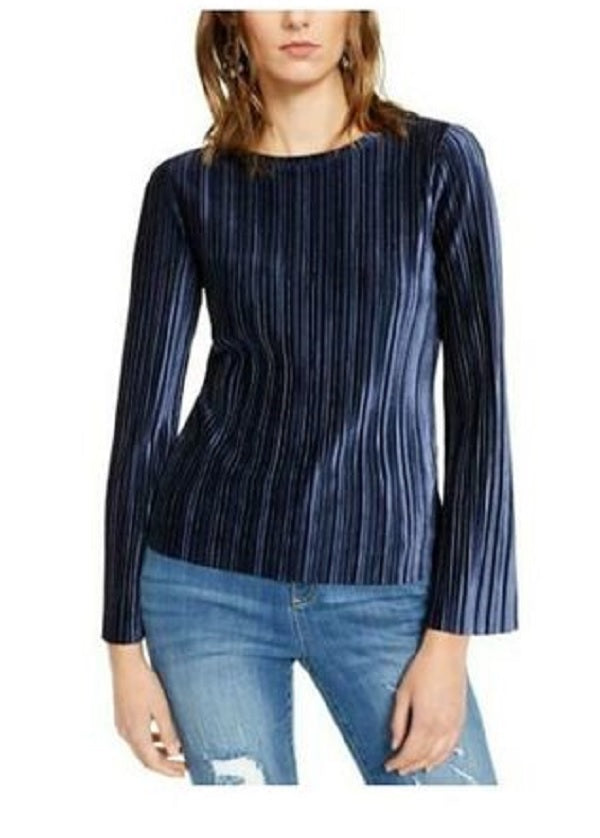 INC International Concepts Women's Pleated Velvet Top Navy Size Small