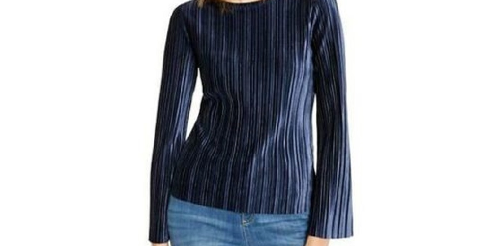 INC International Concepts Women's Pleated Velvet Top Navy Size Small