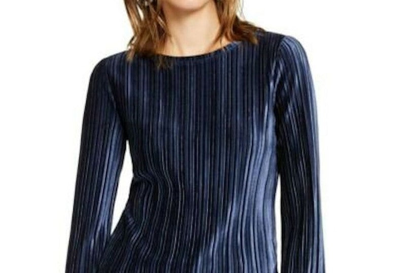INC International Concepts Women's Pleated Velvet Top Navy Size Extra Small