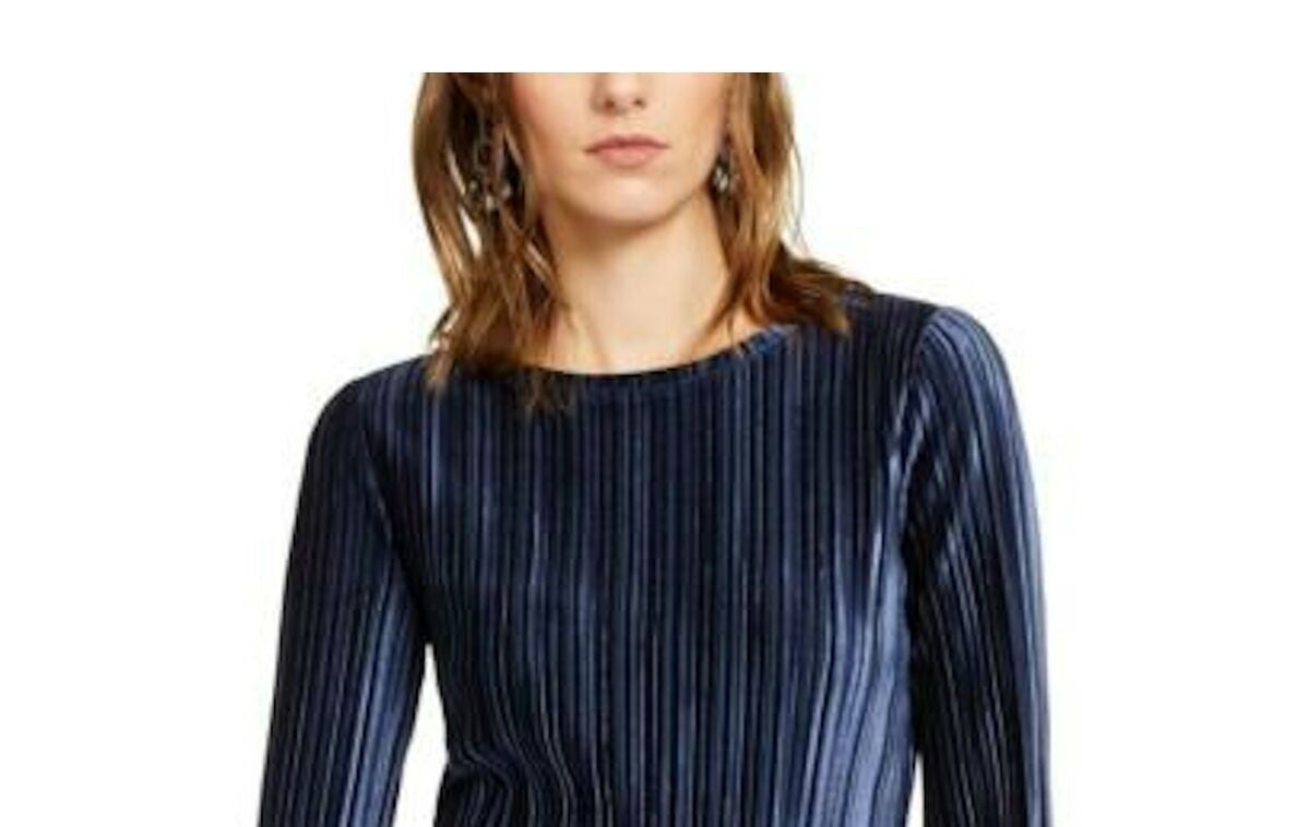 INC International Concepts Women's Pleated Velvet Top Navy Size Extra Large